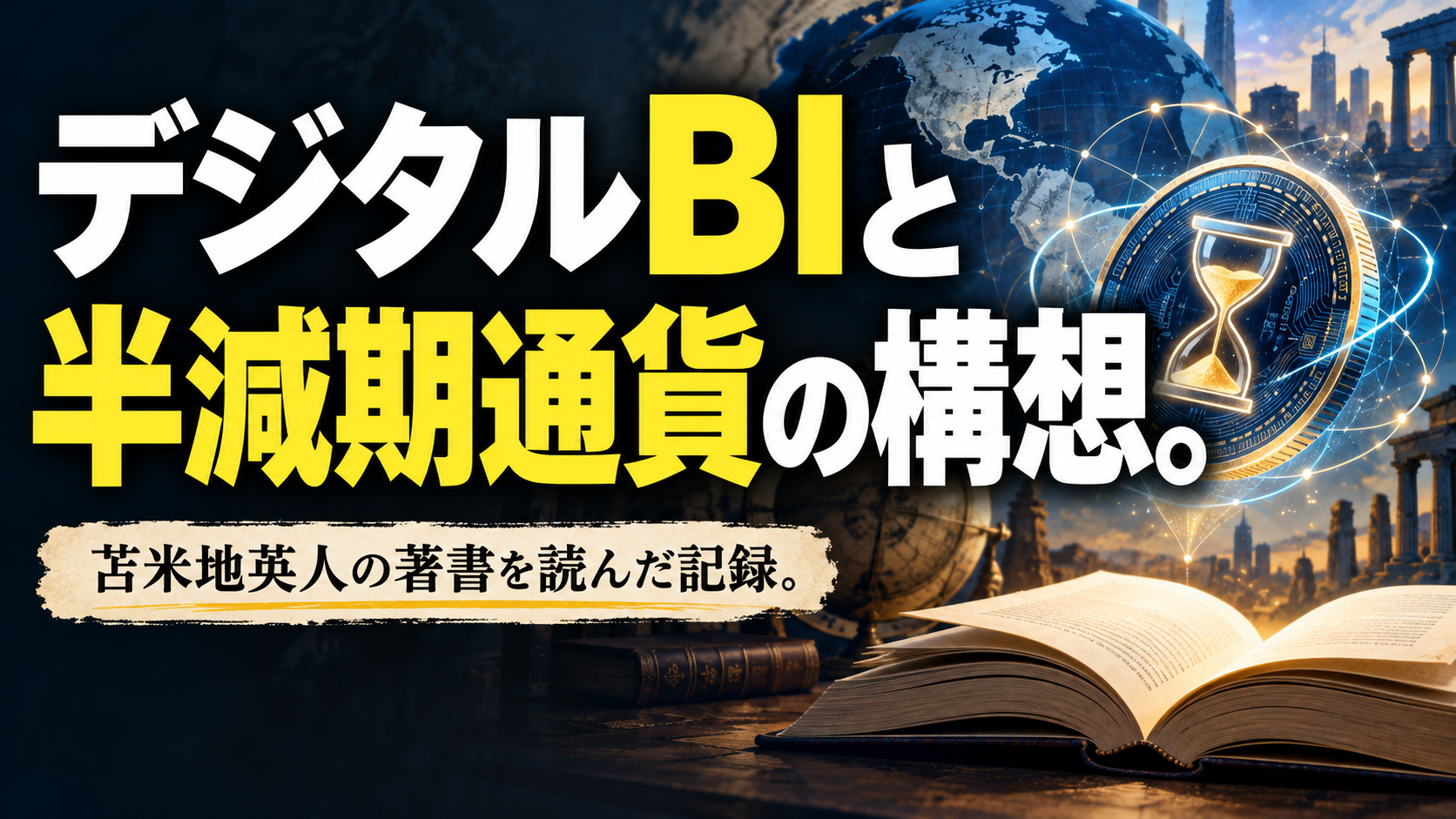 デジタルBIと 半減期通貨の構想。。記事テーマを表すイラスト。苫米地英人の著書を読んだ記録。
