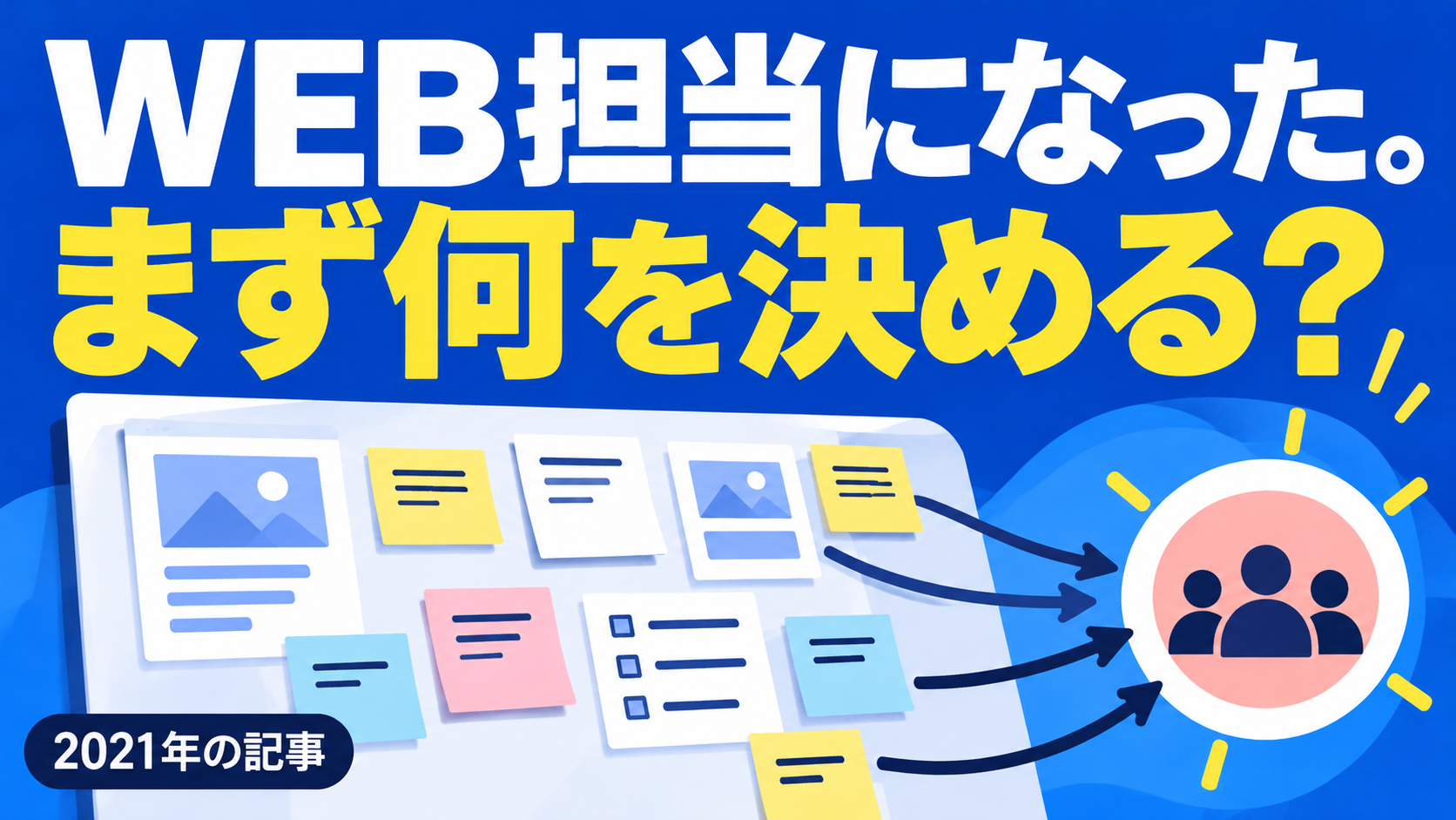 WEB担当になった。 まず何を決める？。記事テーマを表すイラスト。2021年の記事。